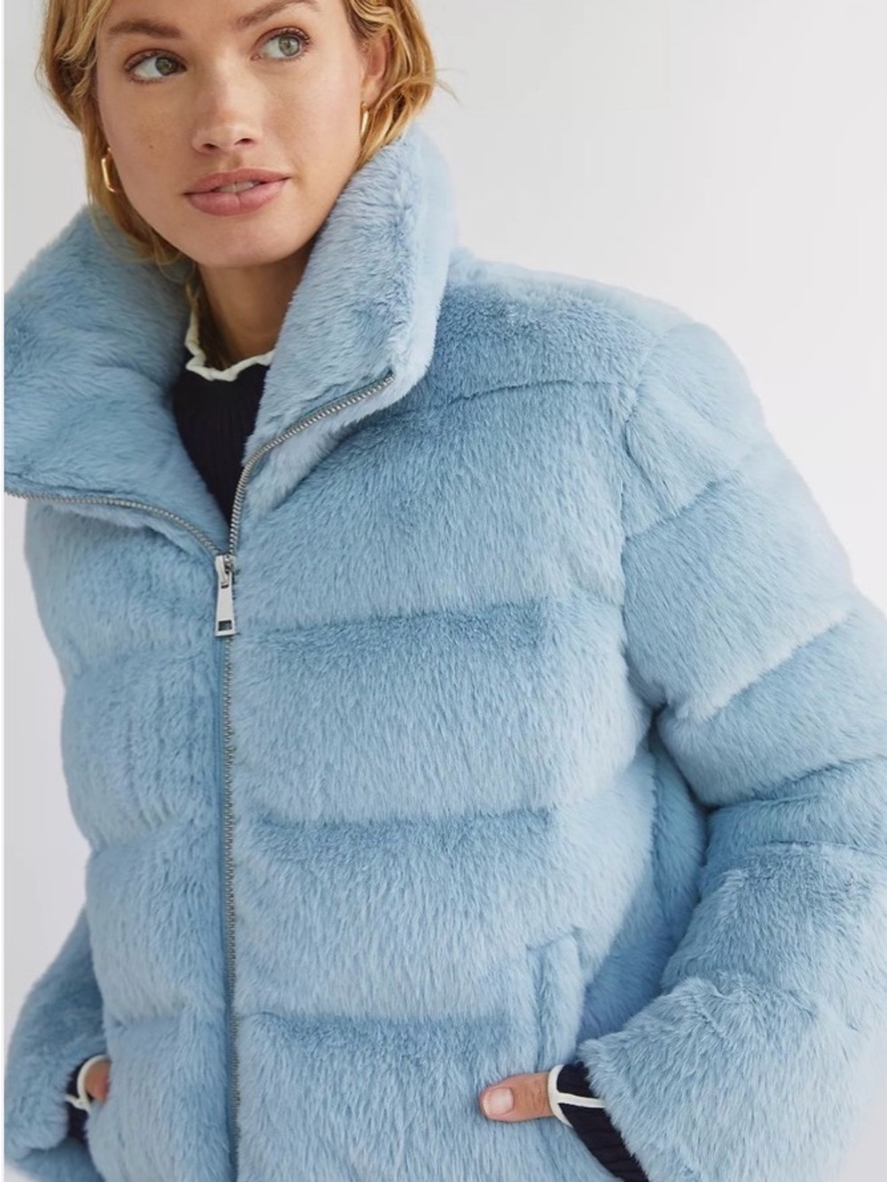 Noize Light Blue Faux-Fur Puffer Jacket